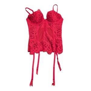 Victoria's Secret Red Lace Corset Garter Top Underwire 34B 360184-43Y